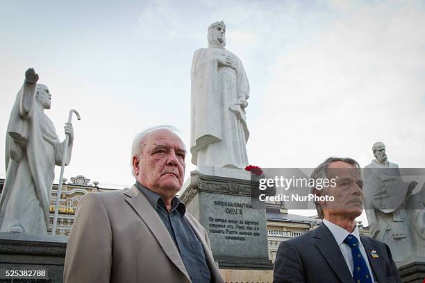 Human rights activist, writer and dissident Vladimir Bukovsky and Crimean Tatar leader Mustafa Dzhemilev during the requiem &quot;Light a candle in...