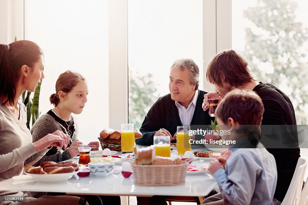 Turkish family having breakfast