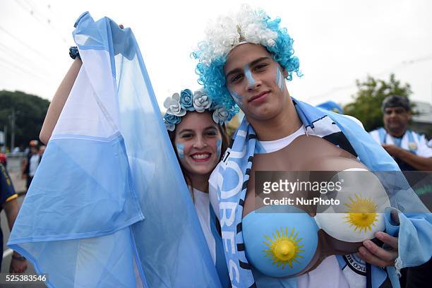 Jun: argentine supporters before the match between Argentina and Nigeria, corresponding to the group F of the World Cup 2014, played at the Beira Rio...