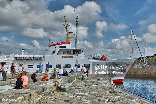 Denmark, Bornholm Island Pictures taken between 1st and 5th August 2014. Pictured: Ertholm ship connecting Christianso and Bornholm islands sits at...