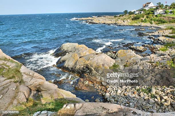 Denmark, Bornholm Island Pictures taken between 1st and 5th August 2014. Pictured: Rocky coast of the Allinge city at the Baltic Sea