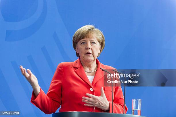 German Chancellor Angela Merkel and King Abdullah II of Jordan speak to the media following talks at the Chancellery on May 13, 2015 in Berlin,...