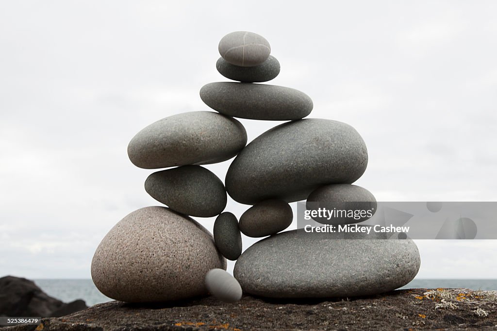 Group of coastal stones balanced on top of each other