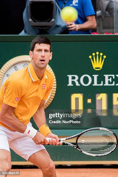 Novak Djokovic of Serbia in action during his Men's Semi Final match against David Ferrer of Spain on Day Seven of The Internazionali BNL d'Italia...