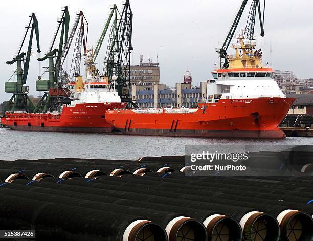 The special ships Normand Carrier and Normand Corona which will be used for South Stream gas pipeline construction arrived at the Black sea harbour...