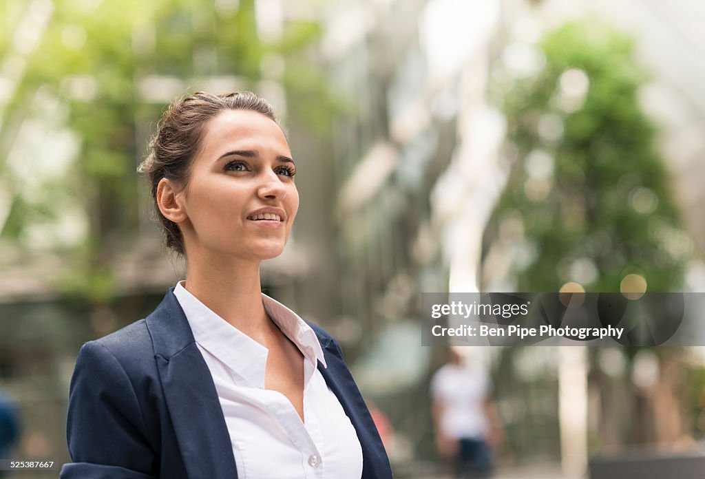 Young confident businesswoman at Broadgate Tower, London, UK