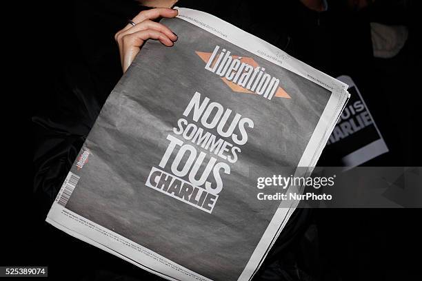 Hundreds at the appointment of solidarity against the terrorist attack, which took place in Paris at the headquarters of the satirical weekly Charlie...