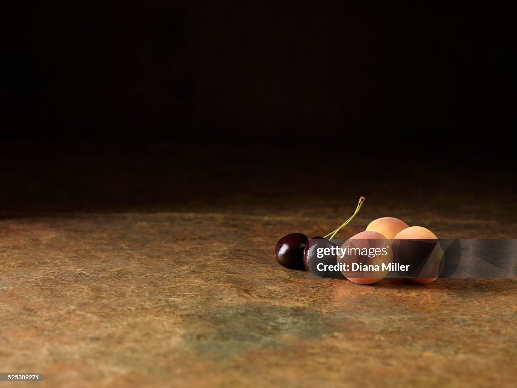 Festive Christmas ingredients of cherries and peaches for pork & morello cherry stuffing