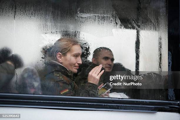 Ukraine, Kiev, 31 January 2015: Today in Kyiv went to the zone ATO about fifty soldiers of the regiment &quot;Azov&quot;. On the basis went recruits...