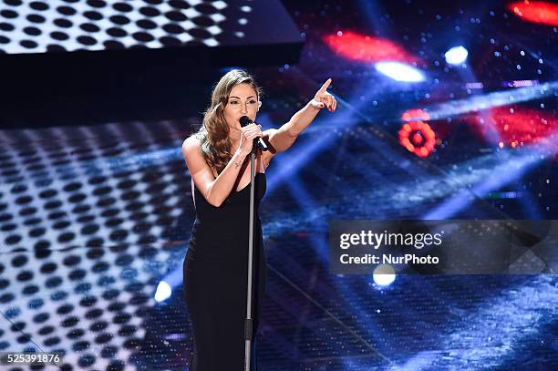 Anna Tatangelo attends the fourth night of 65th Festival di Sanremo on February 13, 2015 in Sanremo, Italy.