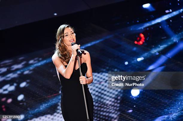 Anna Tatangelo attends the fourth night of 65th Festival di Sanremo on February 13, 2015 in Sanremo, Italy.