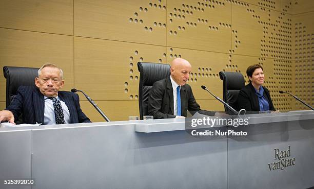 Judges of the Council of State are seen seated at the start of the handling of case of stakeholders and local government against the state on the...