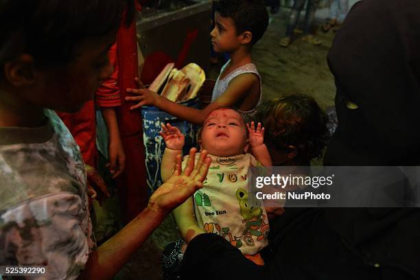 Children during Eid al-Adha sacrifice feast day in Cairo, Egypt on September 25, 2015 To celebrate Muslims slaughter sheep, goats, cows and camels to...