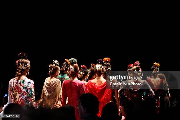 Models during Fashion show on the Andalusian regional costume that each spring renews its collections is the only regional with costume renewal every...