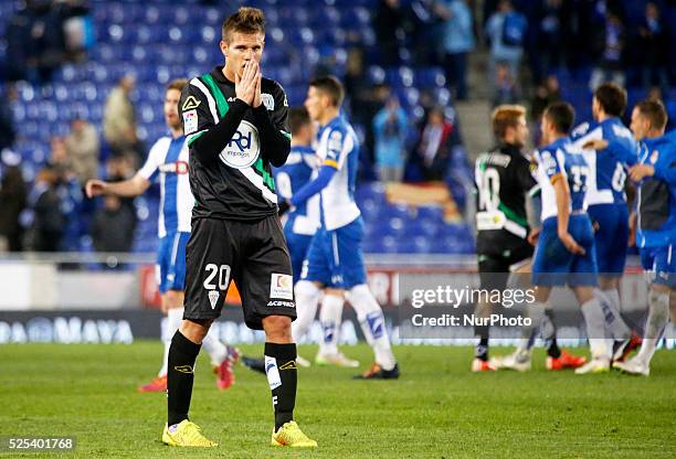 February 27- SPAIN: Zuculini crying at the end of the match between RCD Espanyol and Cordoba CF, for week 25 of the spanish Liga BBVA match, played...