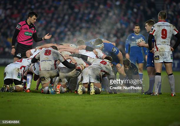 Scrum between Leinster and Ulster, during the Guinness PRO12' match, at RDS Arena in Dublin. Ireland. 3 January 2015. Picture by: Artur Widak/NurPhoto