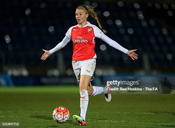 Leah Williamson of Arsenal in action during the WSL 1 match between Reading FC Women and Arsenal Ladies FC on April 27, 2016 in High Wycombe, England.
