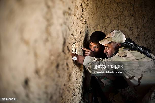 Hashed al Shabee troops battle ISIS in Tikrit region, Mqashifa village, Iraq on April 6, 2015