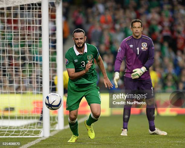 Republic of Ireland's Marc Wilson, in action, challenged by Gibraltar's Jake Gosling during a UEFA 2016 European Championship qualifing football...