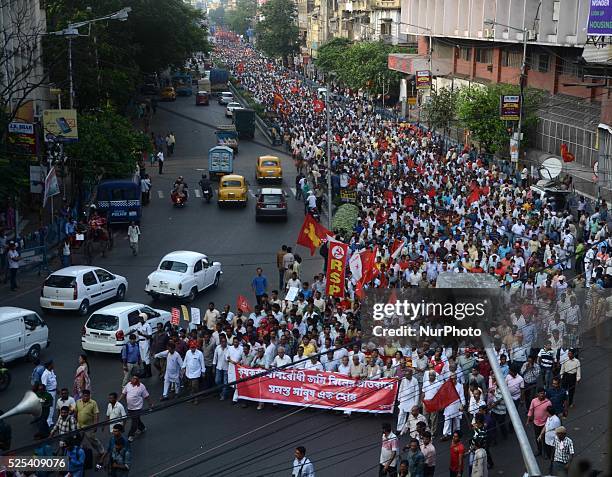 Protest rally of Communist Party of India against central government's land bill policy and various issues in Kolkata , India on April 7 , 2015.