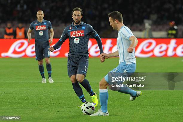 Gonzalo Higuain of SSC Napoli during the Italian Tim Cup semifinal return football match between SSC Napoli and Lazio at San Paolo Stadium on April...
