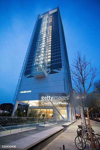 Lot of people visited the greenhouse at top of new skyscraper of the bank Intesa-SanPaolo, on April 10, 2015 walking in one of the higher place of...