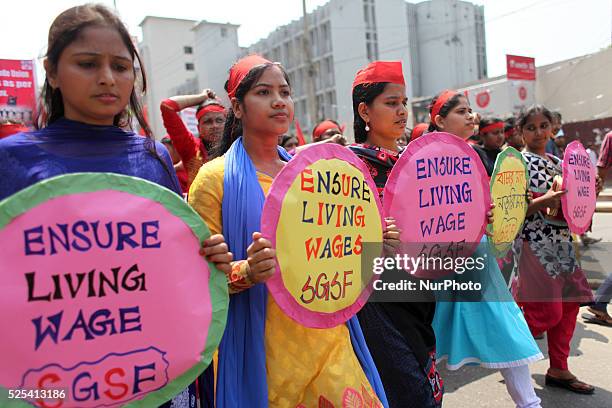 May 01 : Garment workers &amp; other labor organization in Bangladesh shout slogans during the May day celebration in Dhaka on 1st May 2015. In...