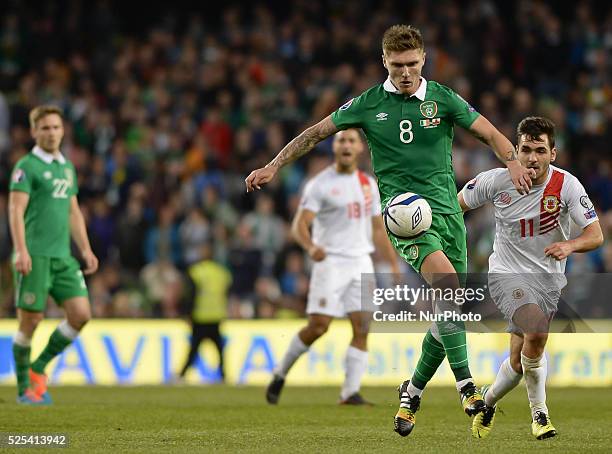 Republic of Ireland's Jeffrey Hendrick, in action during a UEFA 2016 European Championship qualifing football match between the Republic of Ireland...