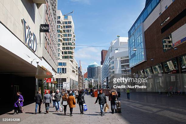People are seen on one of the main shopping avenues in The Hague on Friday, May 1st. Contrary to many other EU states Labour Day is not a day off...