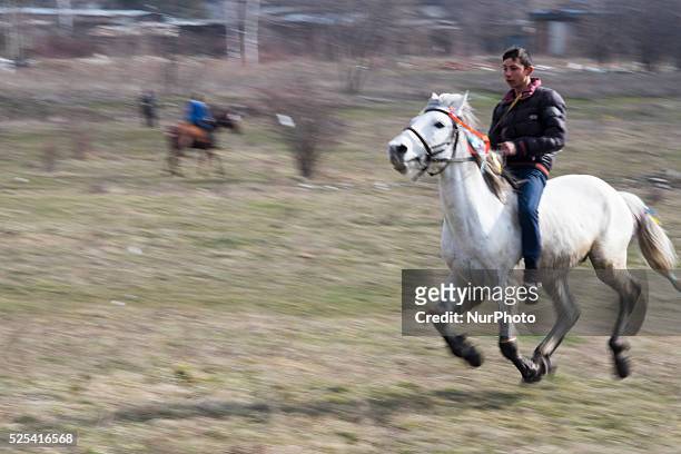 Bulgarian Roma race during Horse Easter in the Fakulteta neighborhood of Sofia on February 28, 2015. Every year on St. Todor's day, horse enthusiasts...