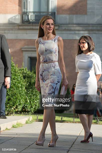 Spain's Queen Letizia arrived for the inauguration of an exhibition entitled 'El Greco y la pintura moderna' at the National Padro museum in Madrid,...