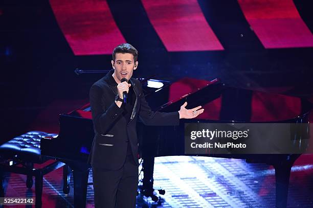 Italian singer Giovanni Caccamo attends the fourth night of 65th Festival di Sanremo on February 13, 2015 in Sanremo, Italy.