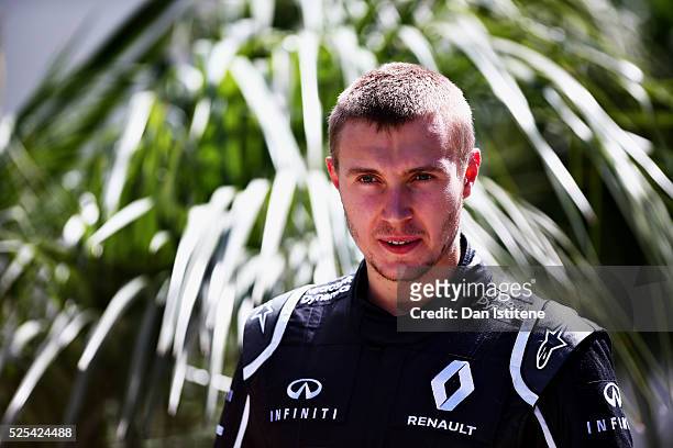 Sergey Sirotkin of Russia and Renault Sport F1 in the Paddock during previews ahead of the Formula One Grand Prix of Russia at Sochi Autodrom on...
