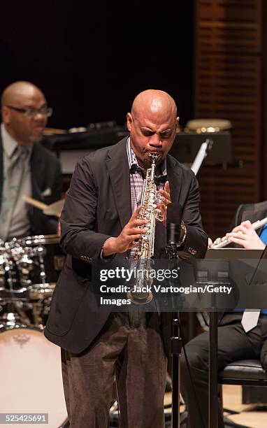 American Jazz musician Steve Wilson plays on soprano saxophone with the Gil Evans Project orchestra in the 'The Colors Gil Found: Works for Large...