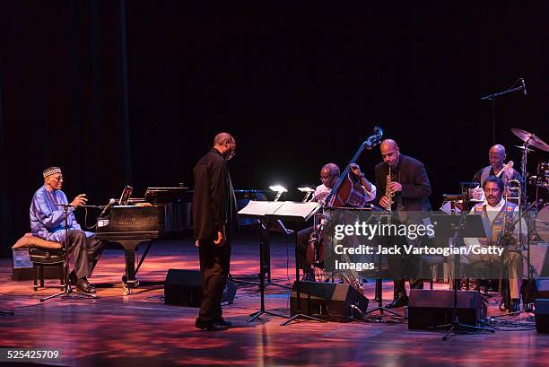 American Jazz composer and band leader Randy Weston plays piano as he leads the African Rhythms Orchestra during a concert in celebration of Jame...