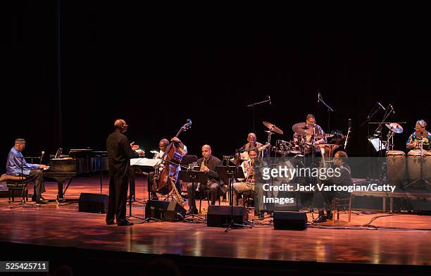 American Jazz composer and band leader Randy Weston plays piano as he leads the African Rhythms Orchestra during a concert in celebration of Jame...