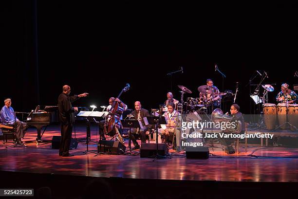 American Jazz composer and band leader Randy Weston plays piano as he leads the African Rhythms Orchestra during a concert in celebration of Jame...