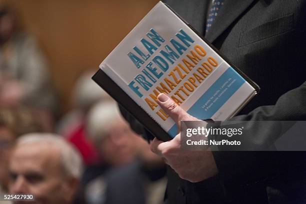 The book cover in the presentation in RcS Foundation "Ammaziamo il Gattopardo" writed by Alan Friedman, on February 12, 2014. Photo: Adamo Di...