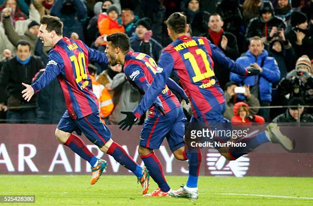 Febrero- SPAIN: Leo Messi, Rafinha and Neymar Jr. Goal celebration in the match beetween FC Barcelona and Vllarreal, fot the week 21 of the sanish...