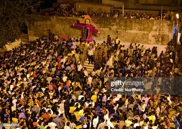 Indian Crowd gather at hanuman park to see effigies of mythical character of Demon King Ravan to be set ablaze on the ocassion of the Vijya Dashmi...