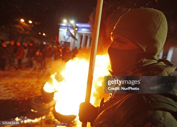 Ukrainian nationalists and their supporters in Kiev, Ukraine, on 19th January 2016, during &quot;The March of winners&quot; dedicated to the first...