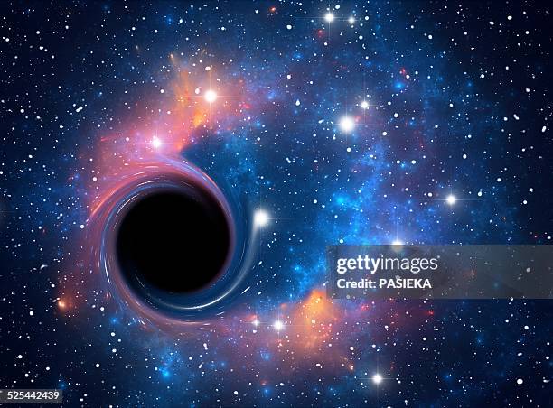 black hole against starfield, artwork - black hole stock illustrations