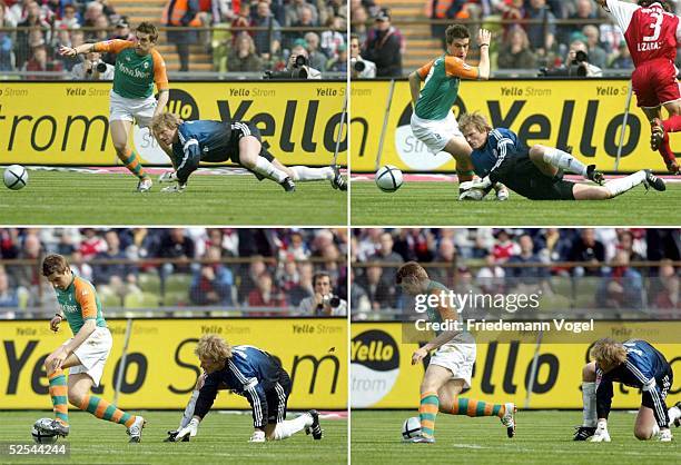 Fussball: 1. Bundesliga 03/04, Muenchen; FC Bayern Muenchen - SV Werder Bremen 1:3; 0:1 Tor Ivan KLASNIC / Werder, Oliver KAHN / Bayern 08.05.04.