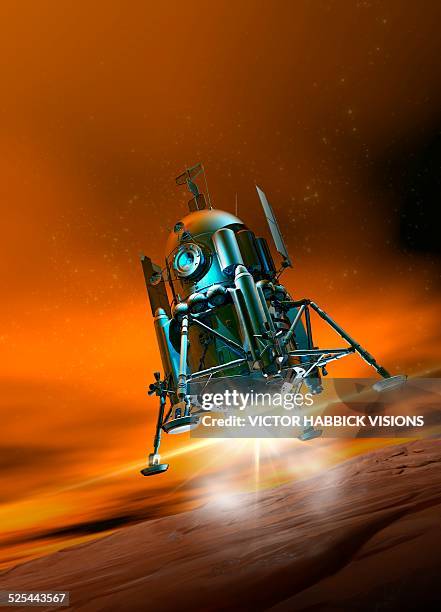 space craft landing on planet mars - mars stock illustrations