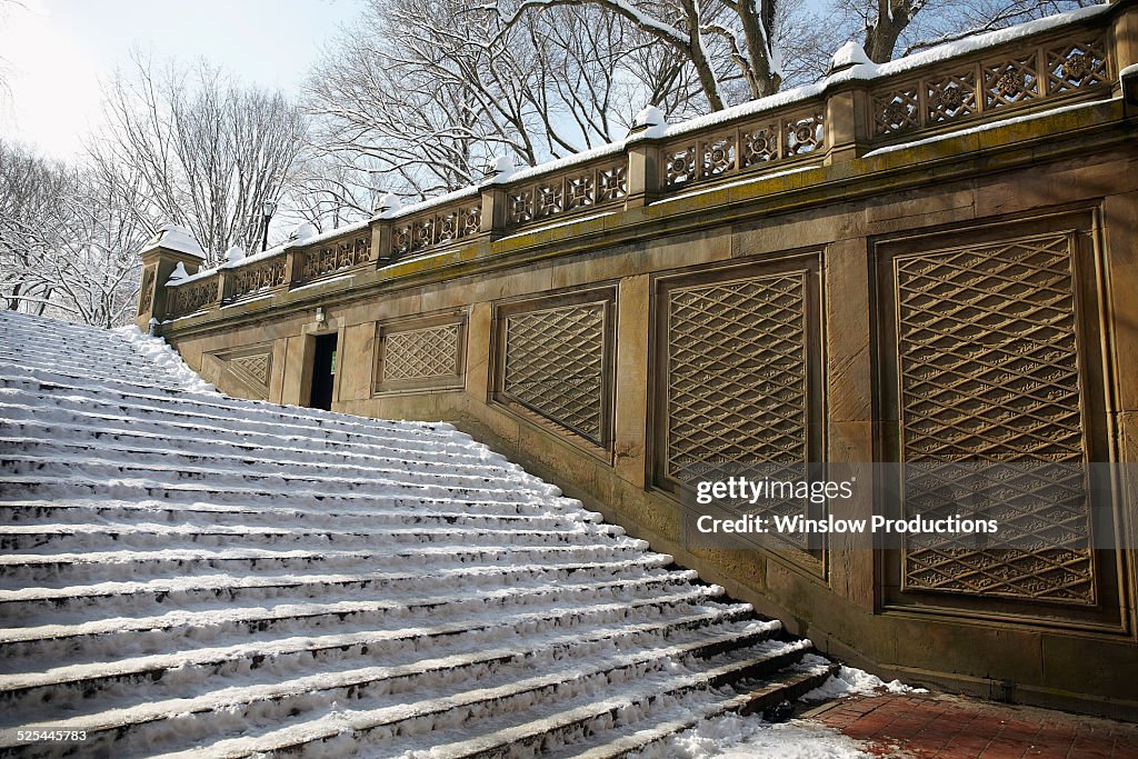 USA, New York State, New York City, View of steps at winter