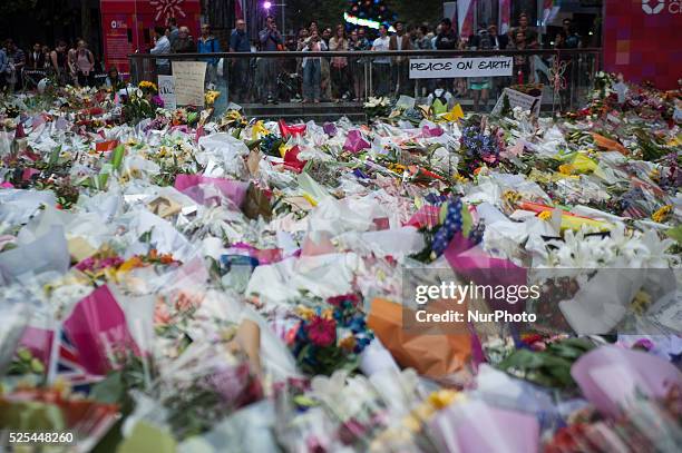 Sydney 17 December 2014 A sea of flowers at a makeshift memorial near the scene of a fatal siege in the heart of Sydney's financial district where...