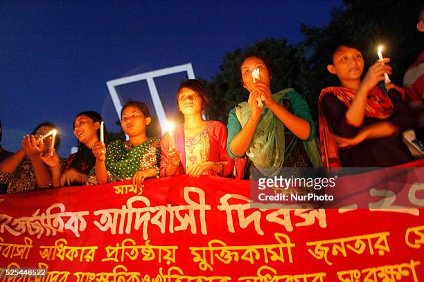 Making slogan &quot;&quot;Indigenous peoples rights, freedom bridge&quot;&quot; Indigenous People of Bangladesh celebrate the International Day of...