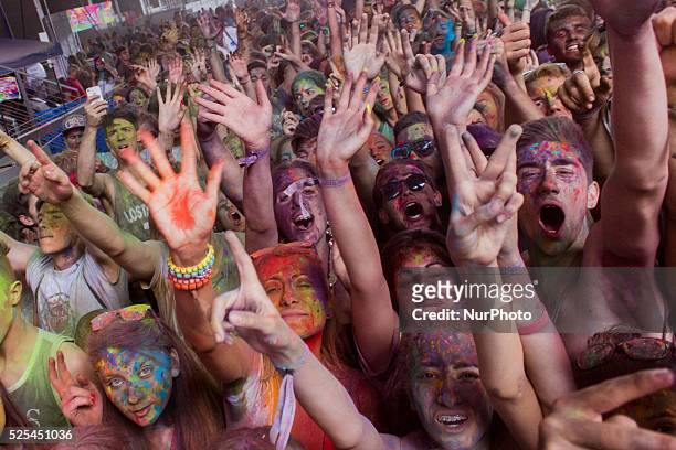 Thousands of people at the second edition of the Turin Holi Fusion, the Festival of Colors of Indian origin. Turin, Italy on June 13, 2015.
