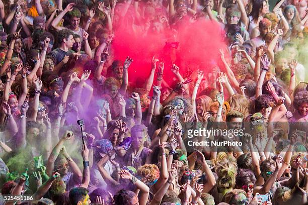 Thousands of people at the second edition of the Turin Holi Fusion, the Festival of Colors of Indian origin. Turin, Italy on June 13, 2015.