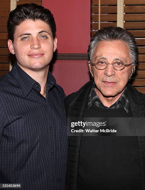 Frankie Valli with son Francesco attending the unveiling of the Sardi's Portraits of Frankie Valli, Bob Gaudio, Marshall Brickman & Rick Elice at...